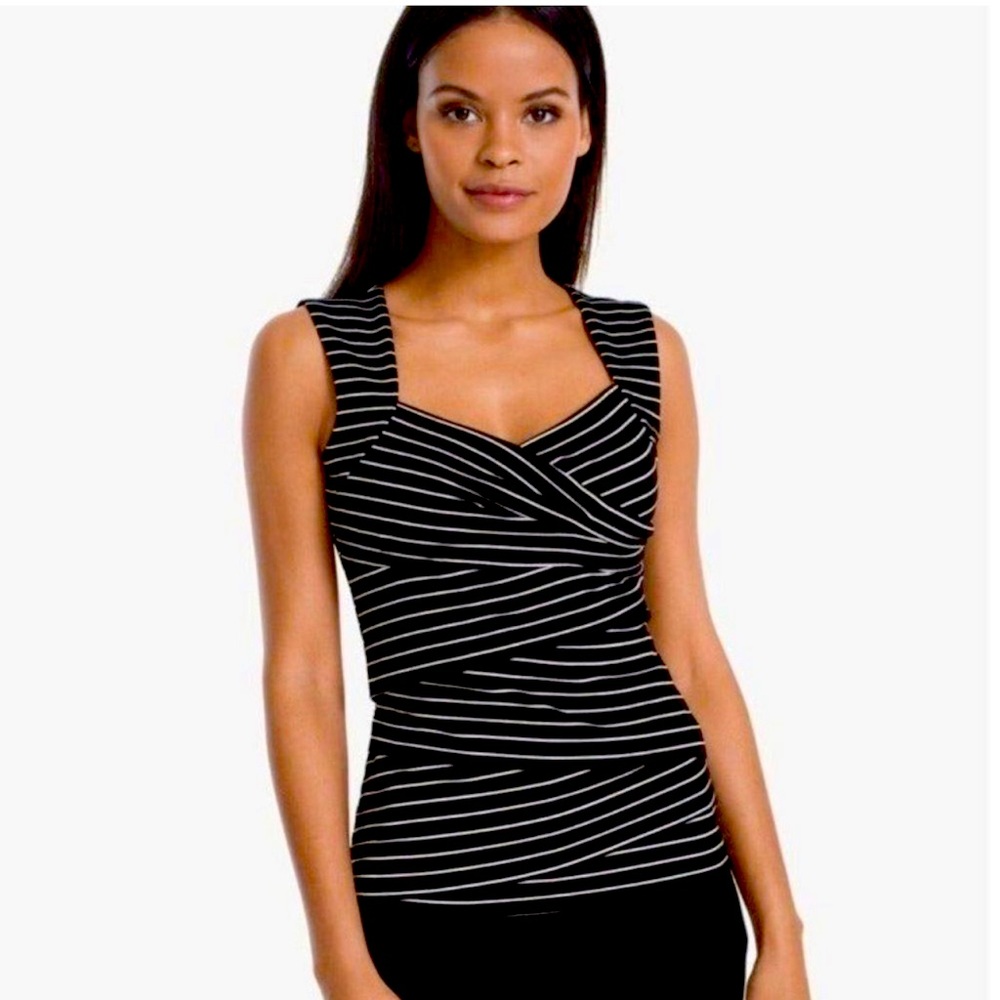 White House Black Market Black and White Striped Faux Wrap Tank size  S